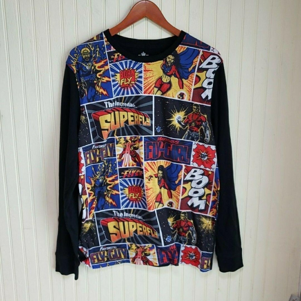 Born Fly Shirt Mens XL Multicolor Comic Superhero Graphic Long Sleeve Tee